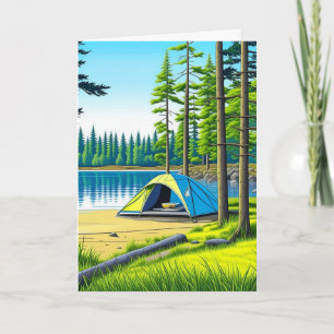 Camping Themed Tent in the Woods Birthday Card