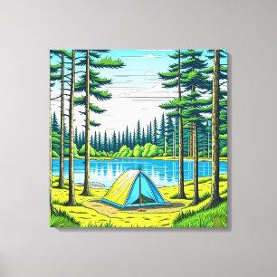Camping Themed Tent in the Woods Canvas Print