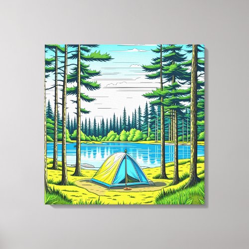 Camping Themed Tent in the Woods   Canvas Print