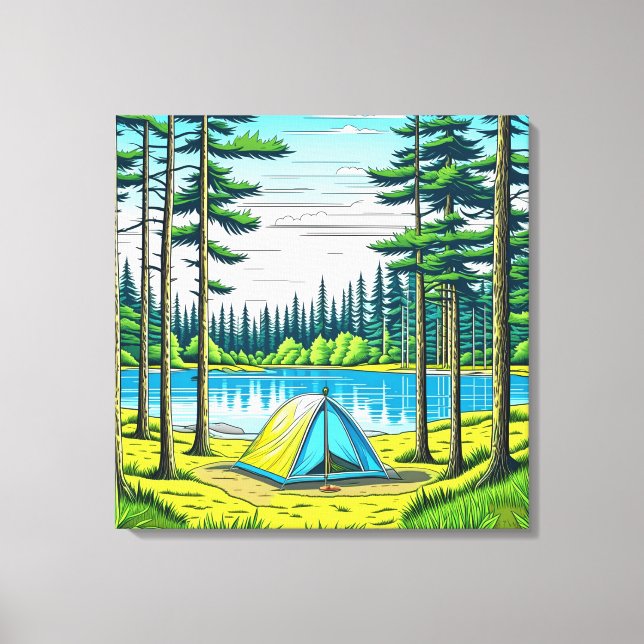 Camping Themed Tent in the Woods   Canvas Print (Front)