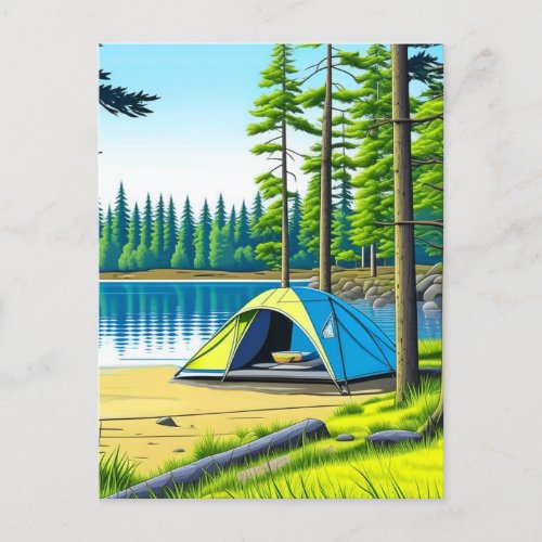 Camping Themed Tent in the Woods   Postcard