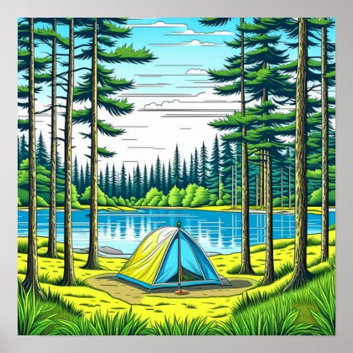 Camping Themed Tent in the Woods   Poster