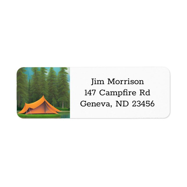 Camping Themed | Tent on the Lake and Mountains Label (Front)