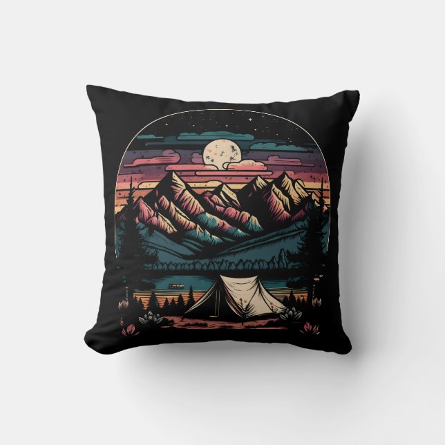 Camping Throw Pillow (Front)