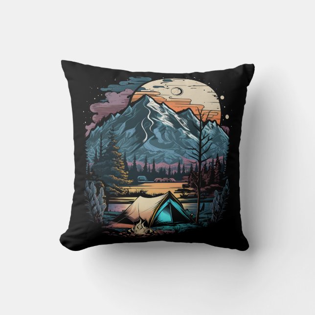 Camping Throw Pillow (Front)