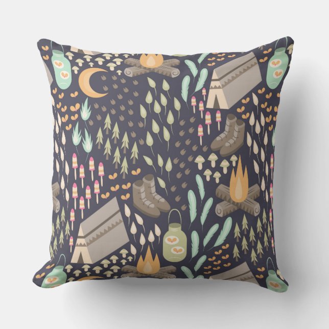 Camping Throw Pillow (Front)
