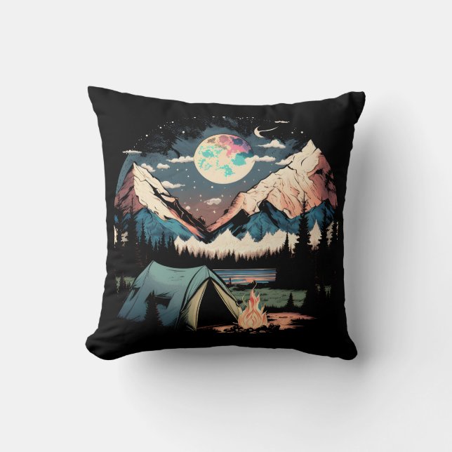 Camping Throw Pillow (Front)