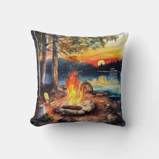 Camping Throw Pillow (Front)