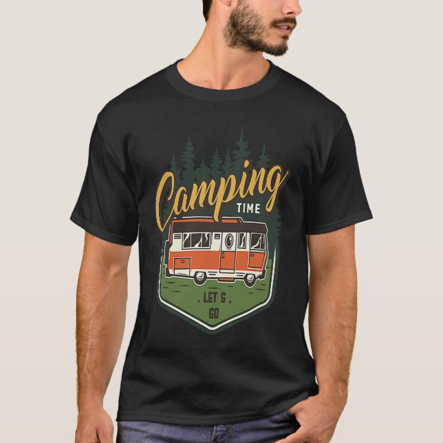 Camping Time Let's Go Forest Green Car Summer T-Shirt (Front)