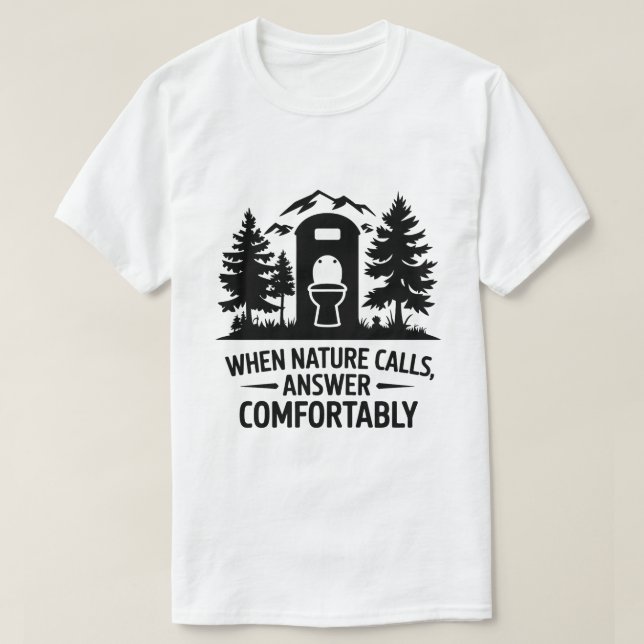 Camping Toilet Humor Mountain Forest Graphic Art T-Shirt (Design Front)