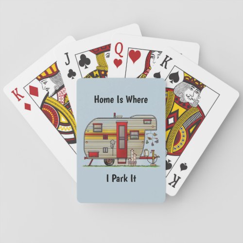 Camping trailer background poker cards