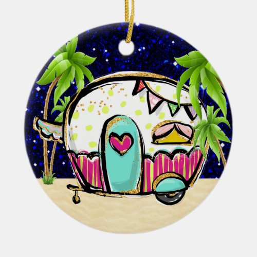 Camping Trailer Ceramic Ornament