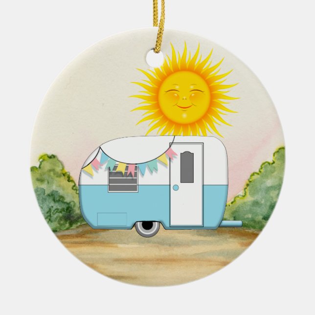 Camping Trailer Ceramic Ornament (Front)
