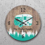 Camping Trailer Happy Campers Family Name Wooden Large Clock<br><div class="desc">Vintage Wooden Camping Trailer Happy Campers Family Name Clocks.</div>
