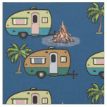Camping Trailers Pattern Dark Blue Fabric