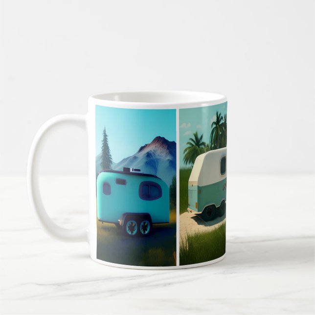 Camping trailers with 4 cute teal trailers coffee mug (Left)