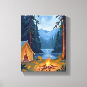 Camping Trip Forest Campfire Tent Watercolor Canvas Print