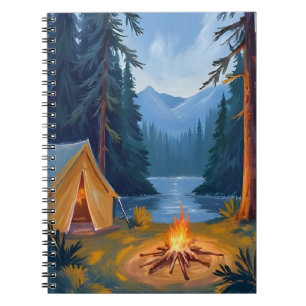 Camping Trip Forest Campfire Tent Watercolor Notebook