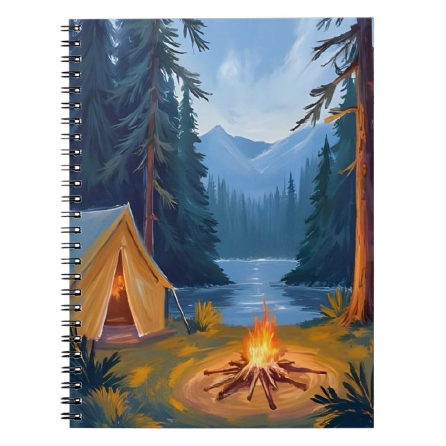 Camping Trip Forest Campfire Tent Watercolor Notebook (Front)