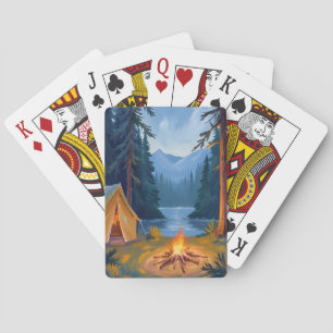Camping Trip Forest Campfire Tent Watercolor Poker Cards