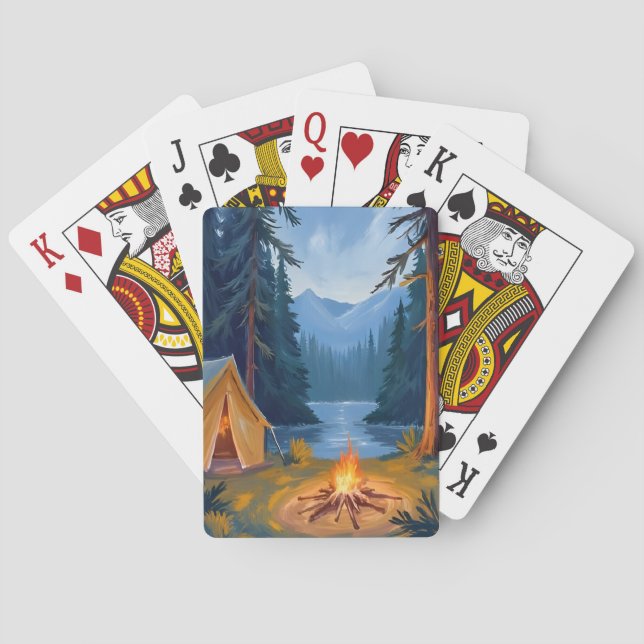 Camping Trip Forest Campfire Tent Watercolor Poker Cards (Back)