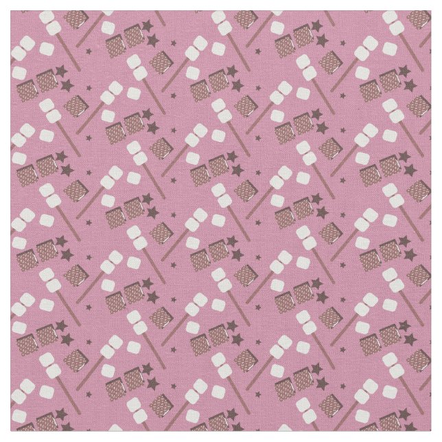 Camping Trip Marshmallows Roasted Pink Stars Fabric (Close Up)