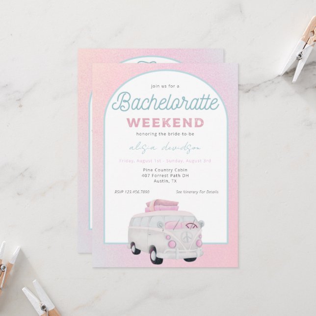 Camping Truck Bachelorette Party Invitation (Front/Back In Situ)
