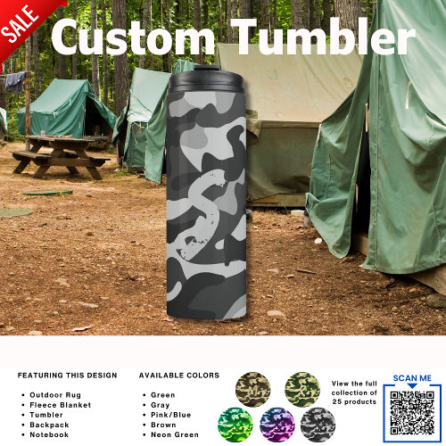 Camping Tumbler | ADD INITIAL Camouflage Kids Teen