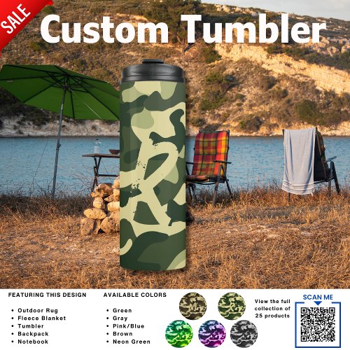 Camping Tumbler  ADD INITIAL Camouflage Kids Teen