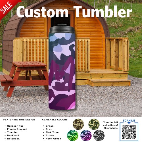 Camping Tumbler  ADD INITIAL Camouflage Kids Teen