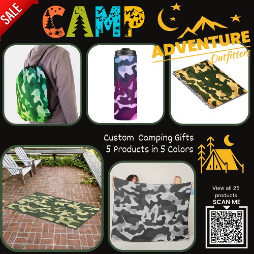 Camping Tumbler  ADD INITIAL Camouflage Kids Teen