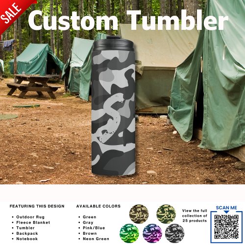 Camping Tumbler  ADD INITIAL Camouflage Kids Teen