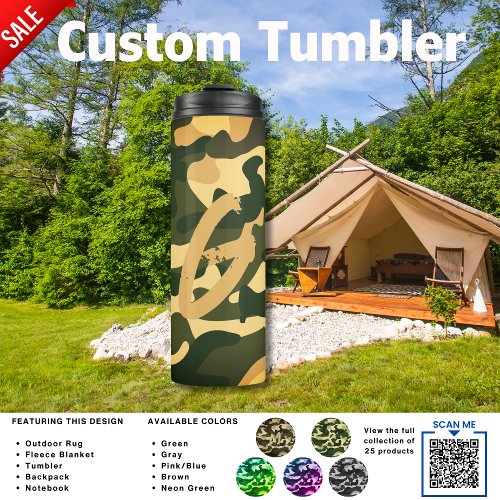Camping Tumbler  ADD INITIAL Camouflage Kids Teen