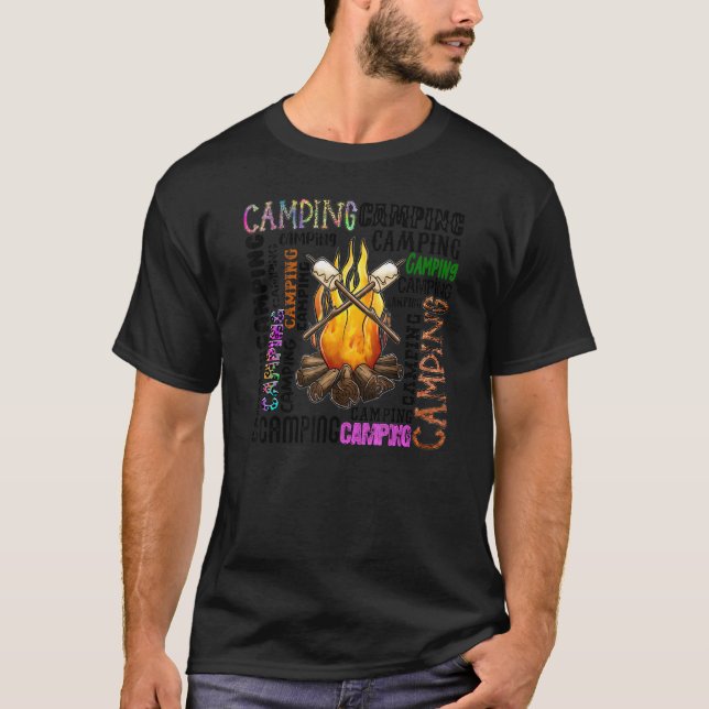Camping Typography Happy Camper Camping Life  Camp T-Shirt (Front)