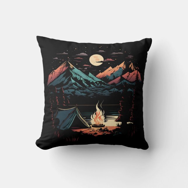 Camping Under The Moon Throw Pillow (Front)