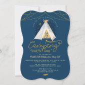 Camping Under the Stars Tepee Navy & Gold Birthday Invitation (Front)