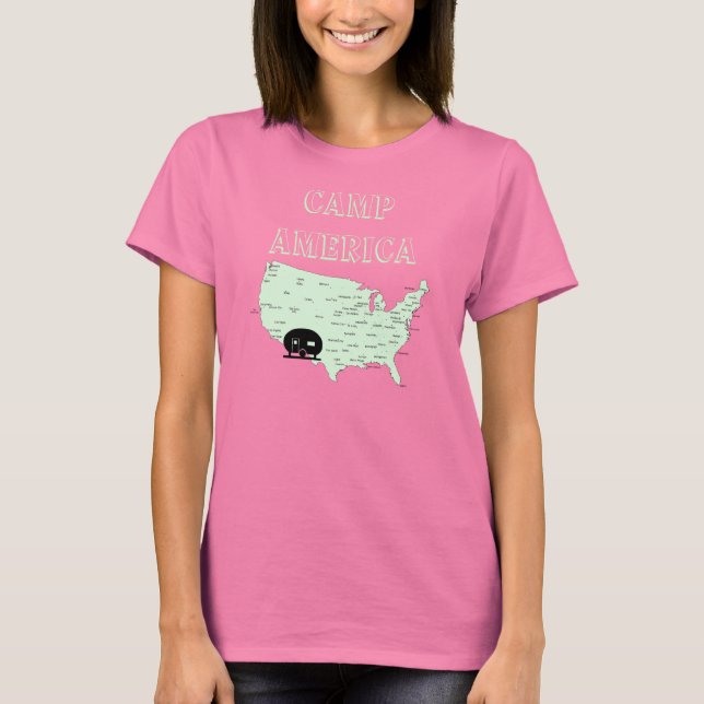 Camping USA Map RVing Camp America T-Shirt (Front)