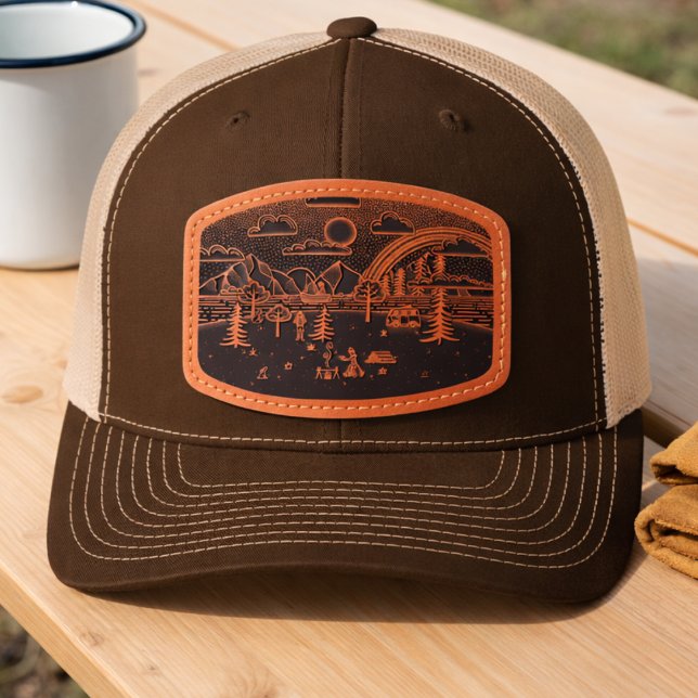 Camping Van Life Leather Patch Hat (Camping Outdoor Themed Hat For Your Favorite Adventurer! Unique and cool. )