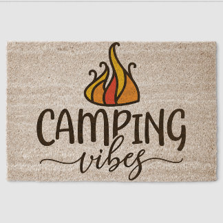 Camping Vibes Coir Doormat – Campfire Welcome Mat, Fiber Doormat