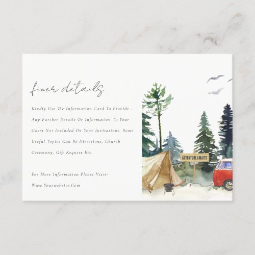 Camping Watercolor Pine Forest Wedding Details Enclosure Card