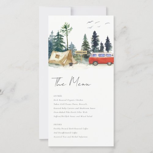 Camping Watercolor Pine Forest Wedding Menu Card