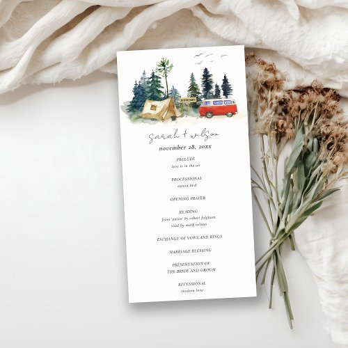 Camping Watercolor Pine Forest Wedding Program