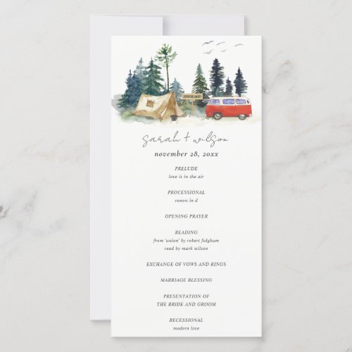 Camping Watercolor Pine Forest Wedding Program