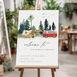 Camping Watercolor Pine Forest Wedding Welcome Foam Board