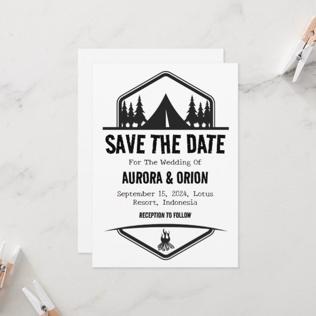 camping wedding save the date cards (Front/Back In Situ)