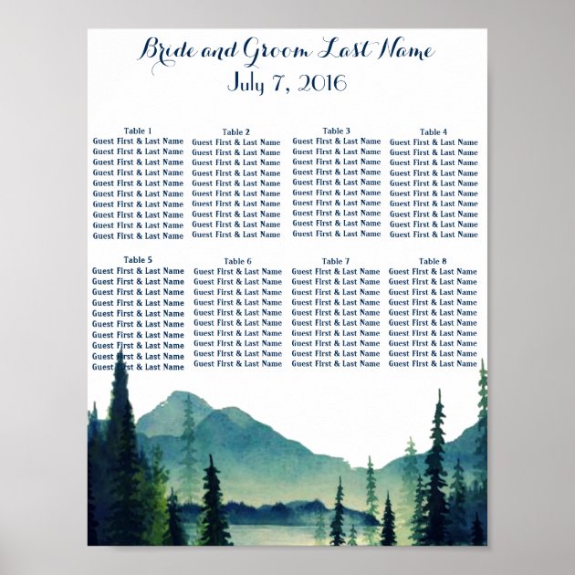 Camping Wedding Table Seating Poster