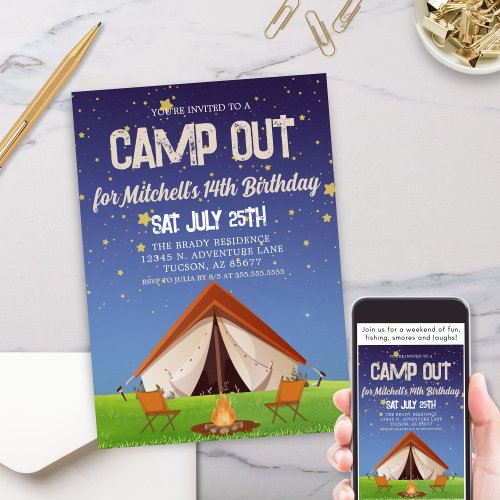 Camping Weekend Getaway Birthday Party Invitation
