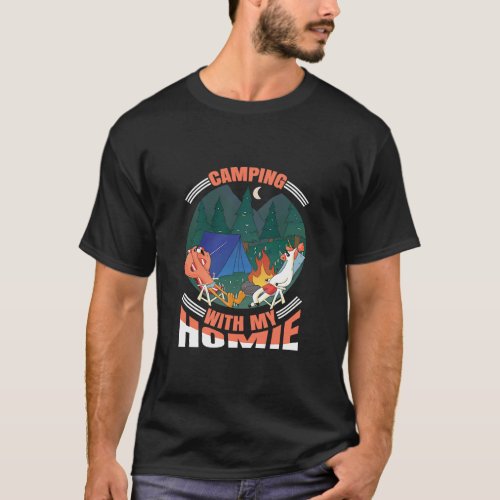 Camping With My Homie Unicorn Flamingo Nature Camp T_Shirt