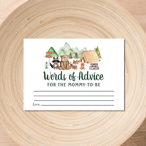 Camping Woodland Animals Advice Baby Shower Enclosure Card