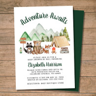 Camping Woodland Animals Baby Shower By Mail Invitation